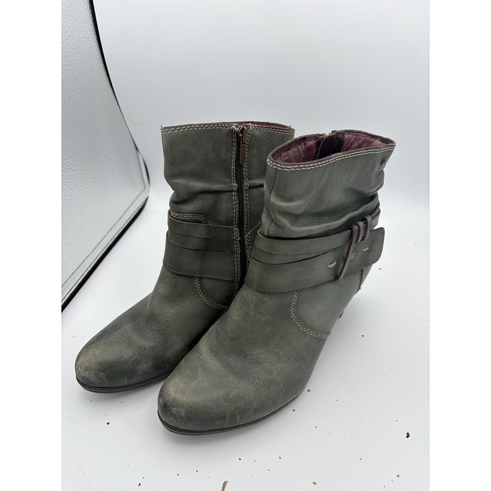 Pikolinos Boots Womens Size 8.5 39 Green Leather Ankle Strap Cone Heel Booties